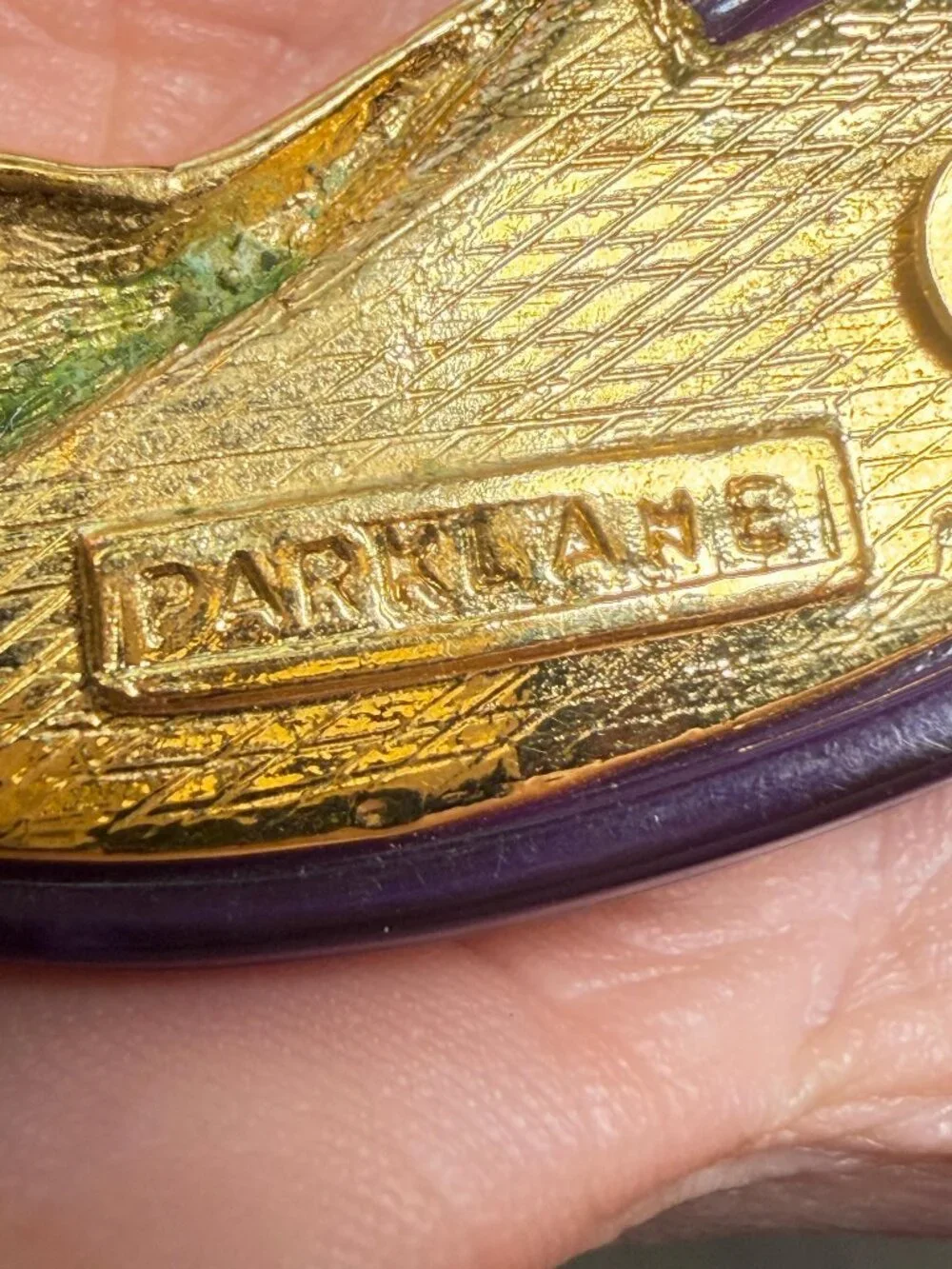 PARK LANE Vintage Purple Lucite Brooch Gold Tone Abstract Leaf Pin 4